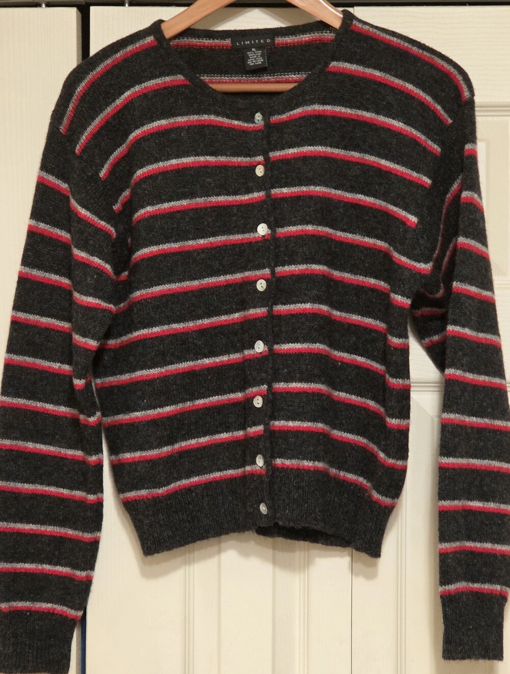 The Limited Women's 100% Shetland Wool Charcoal Sweater Cardigan XL